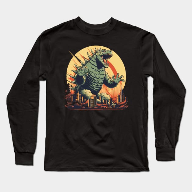 Retro Vintage Godzilla Monster FanArt Propaganda Poster Long Sleeve T-Shirt by TOKEBI